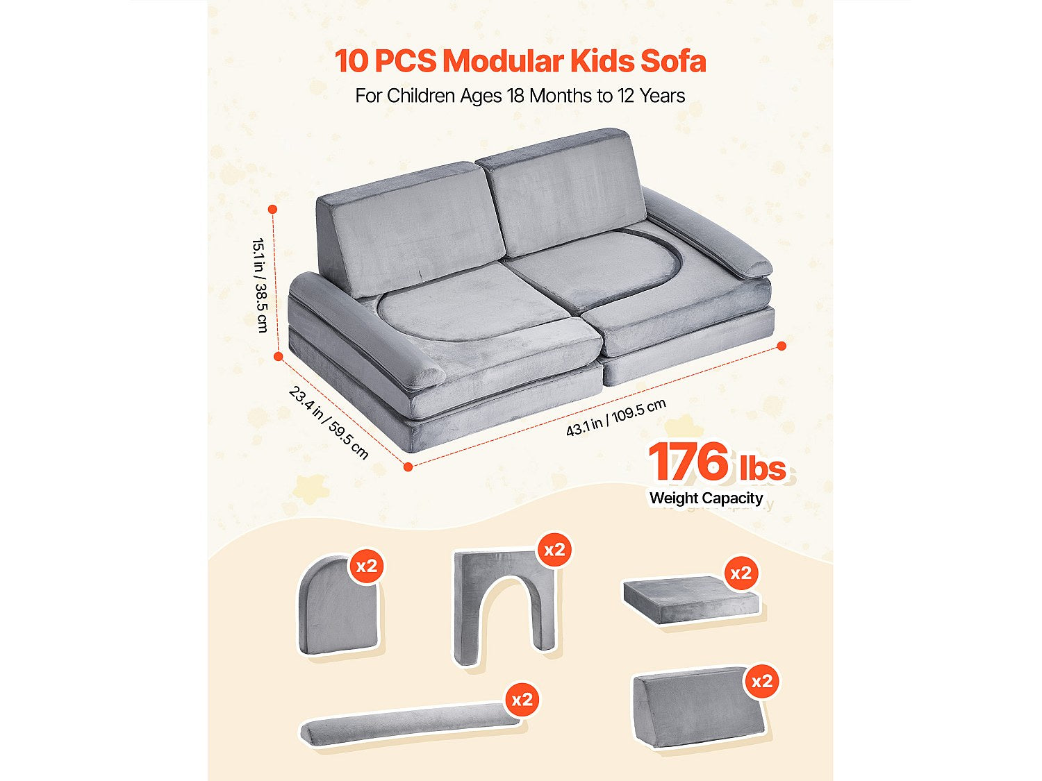 Canapé modulable convertible gris