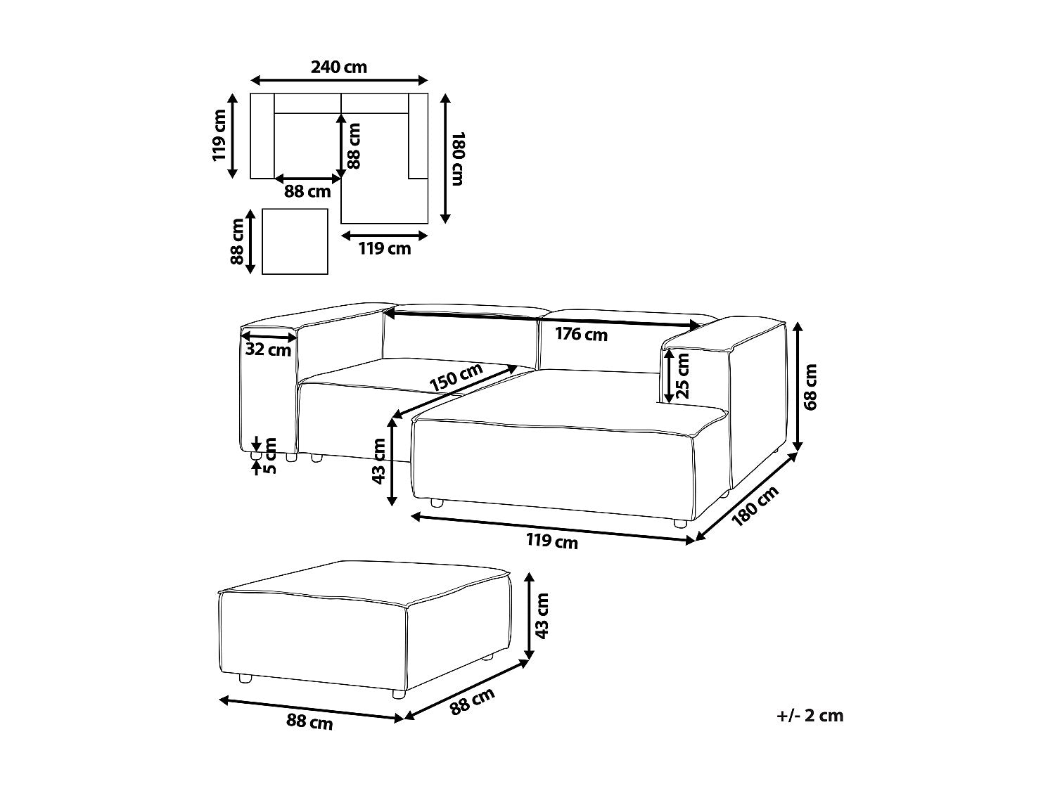 Angle pour canapé modulable 3 places blanc velours