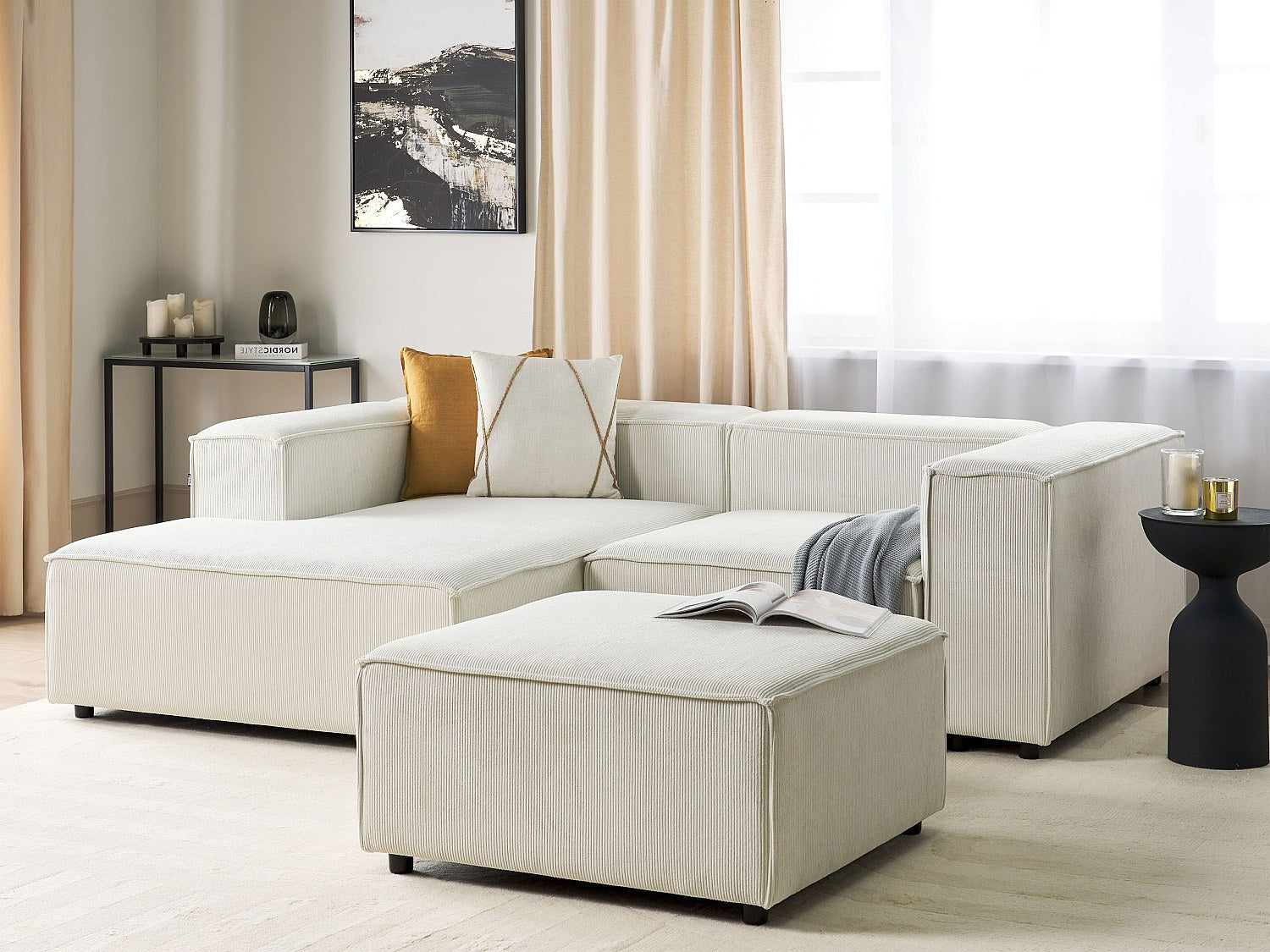 Angle pour canapé modulable 3 places blanc velours