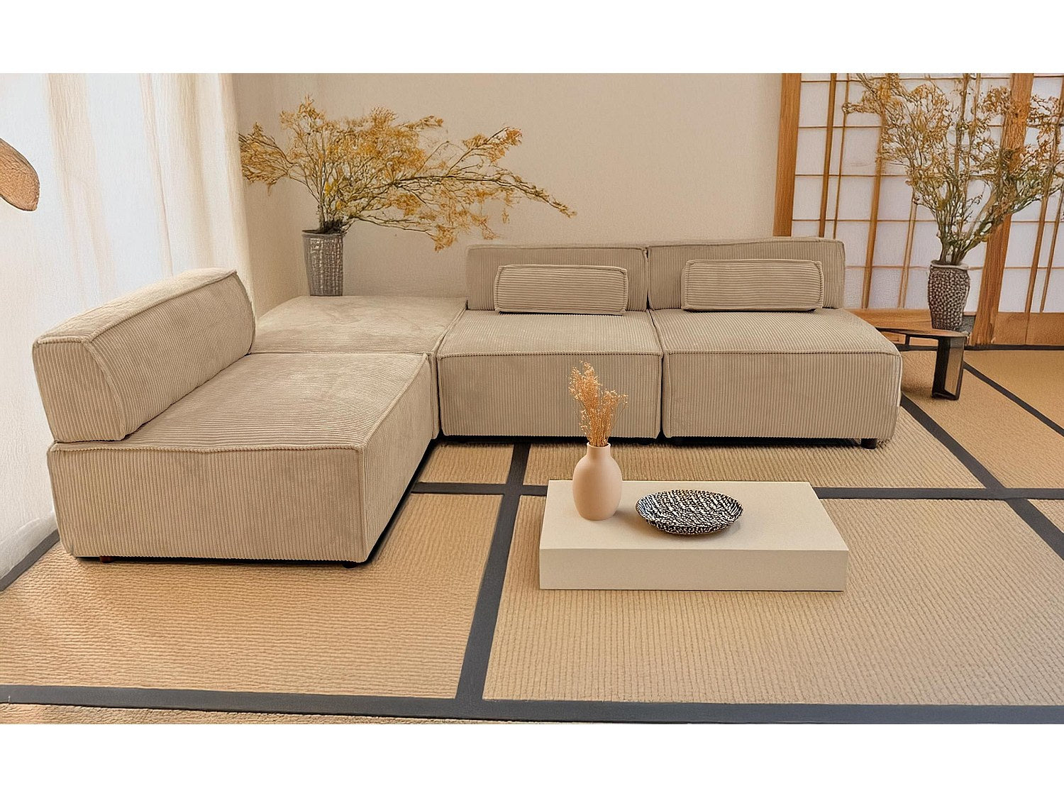 Canapé modulable beige velours