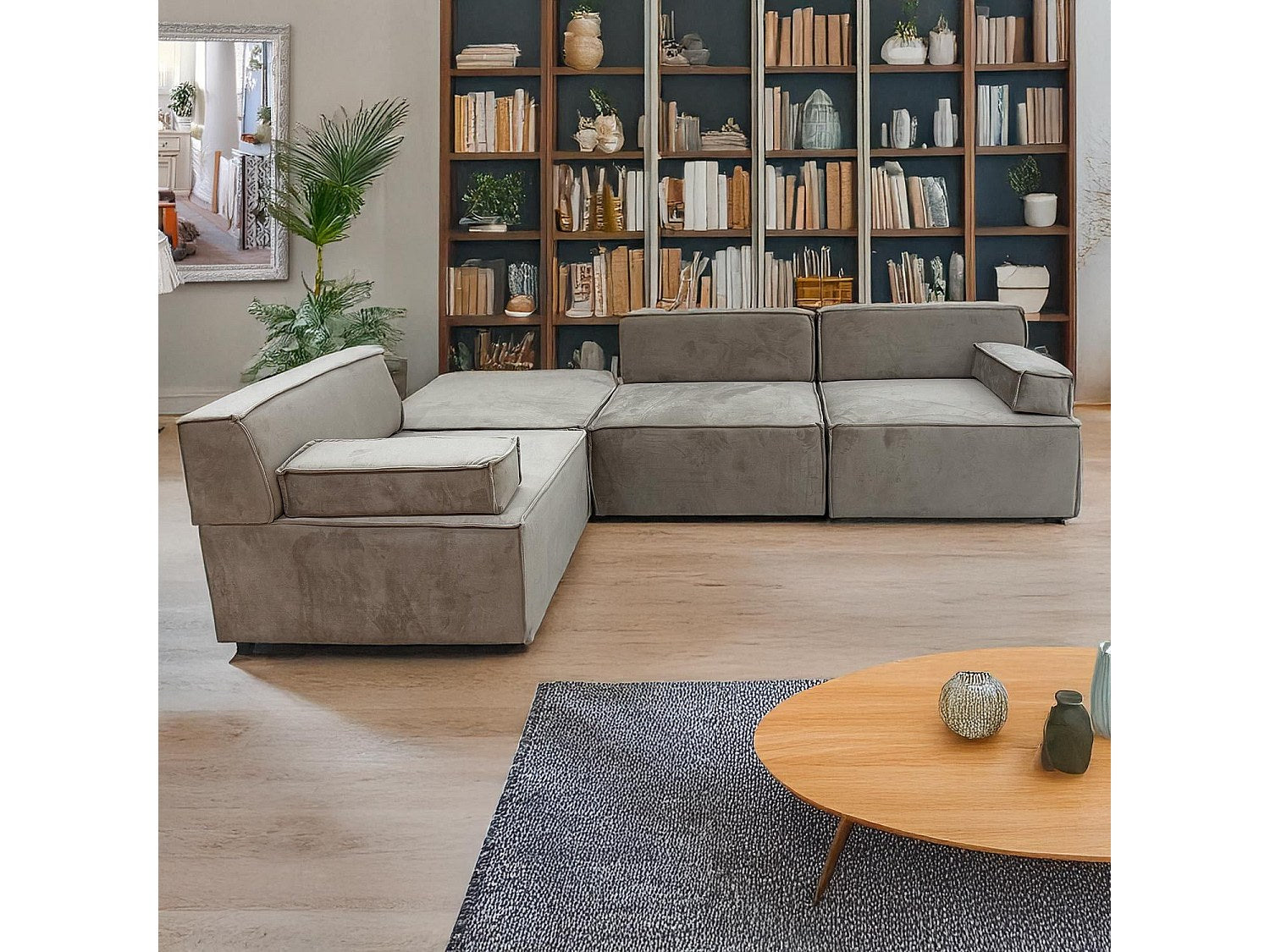 Canapé modulable taupe velours