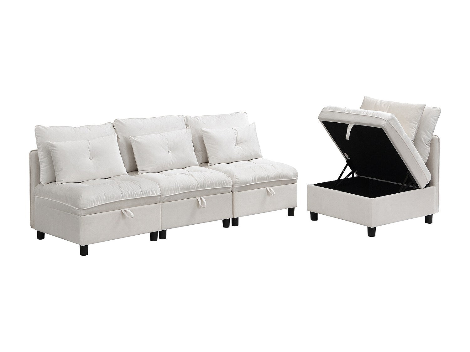 Canapé modulable convertible 4 places beige velours
