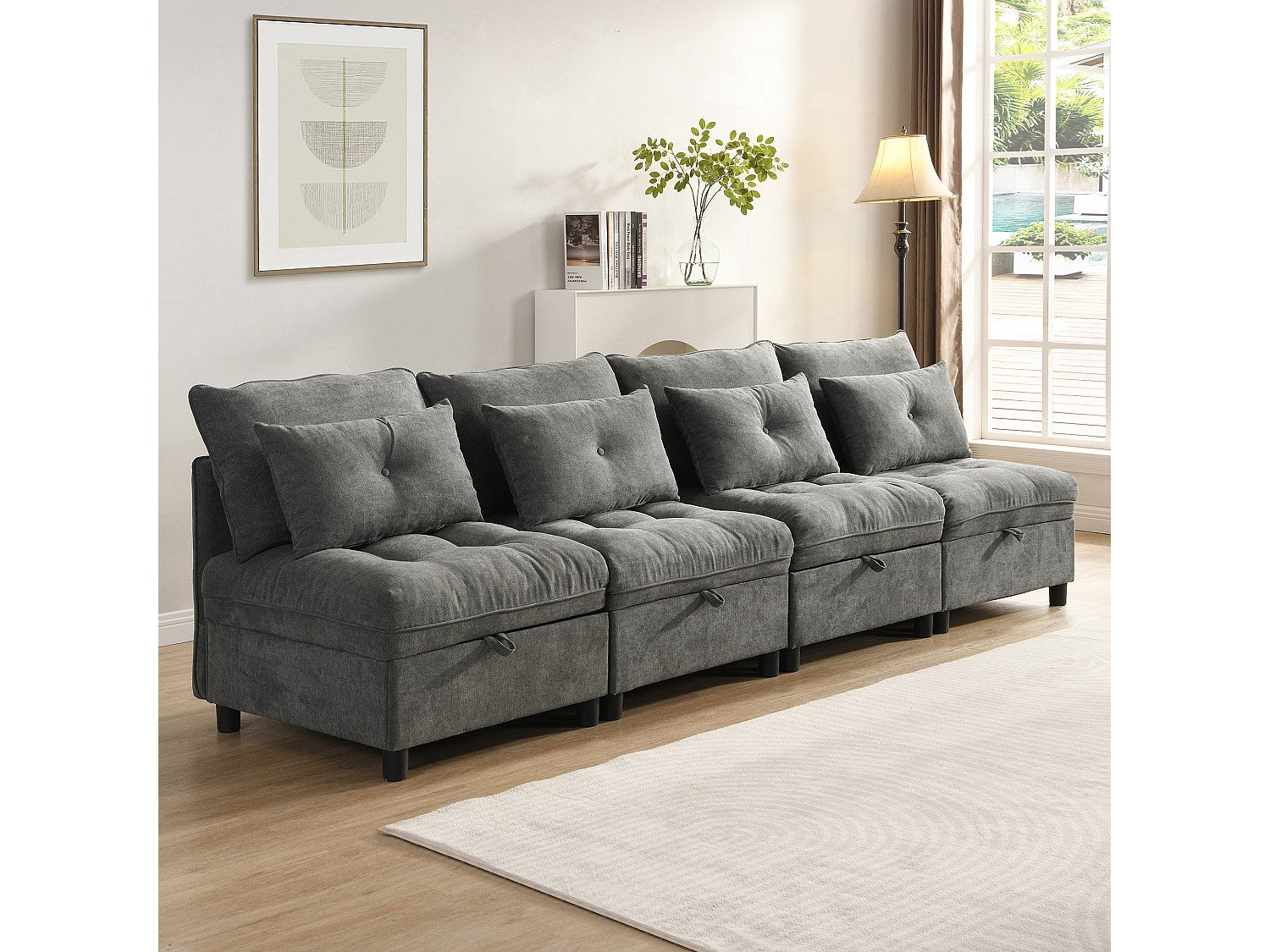 Canapé modulable convertible 4 places gris velours