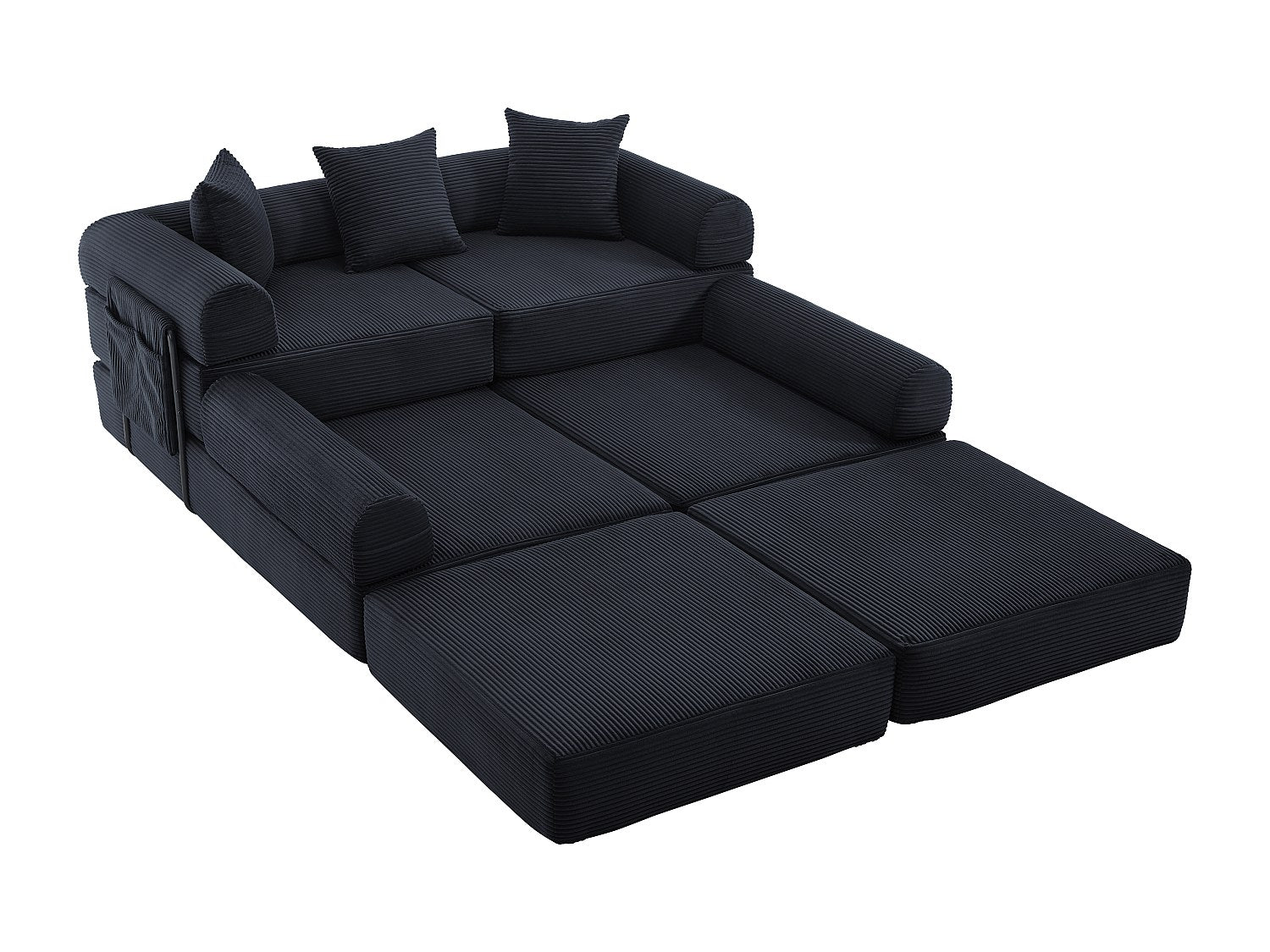 Canapé modulable convertible 5 places noir tissu