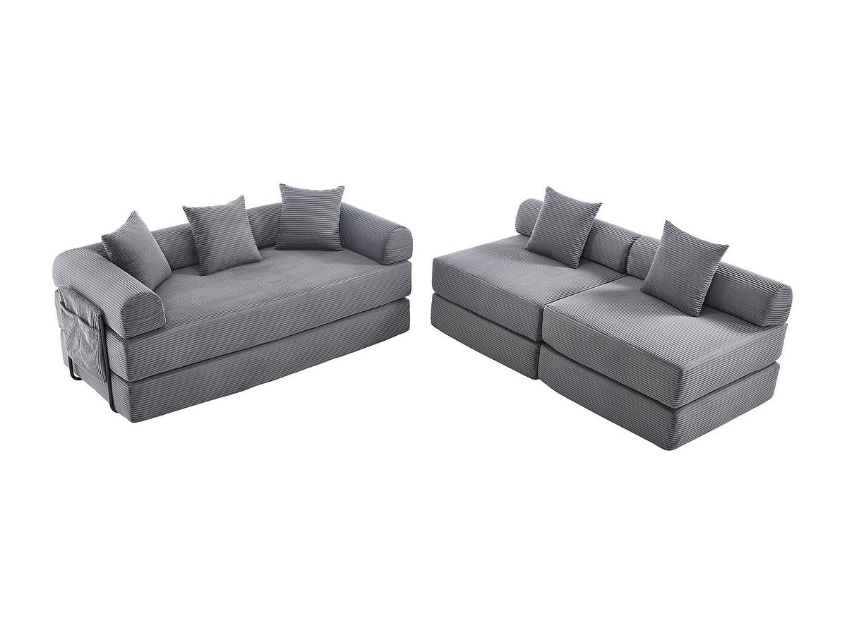 Canapé modulable convertible 5 places gris tissu