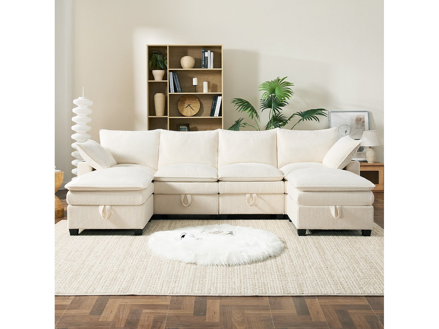 Canapé modulable 6 places beige velours