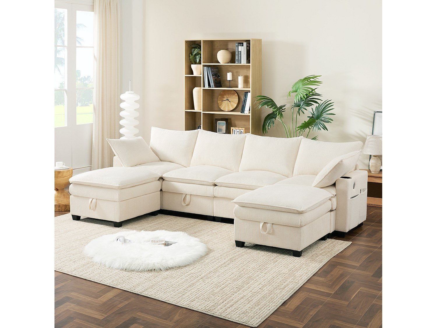 Canapé modulable 6 places beige velours