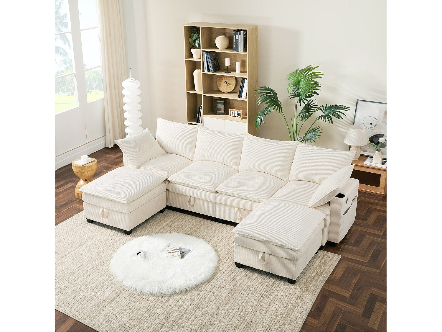 Canapé modulable 6 places beige velours