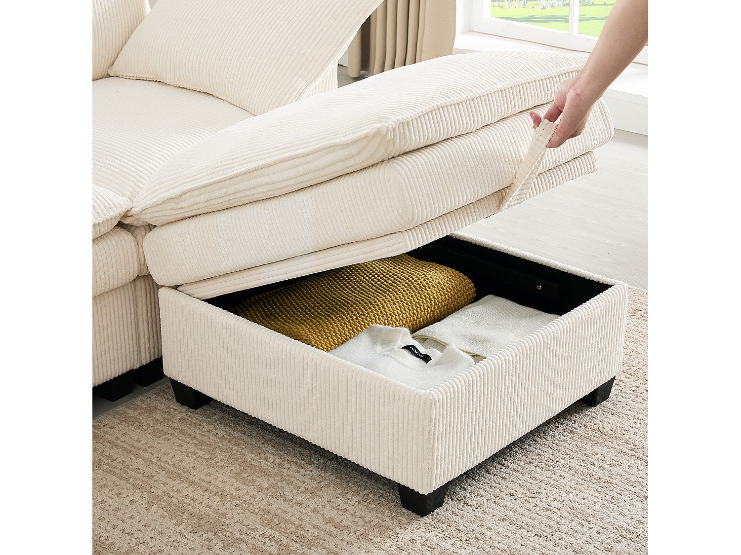 Canapé modulable 6 places beige velours