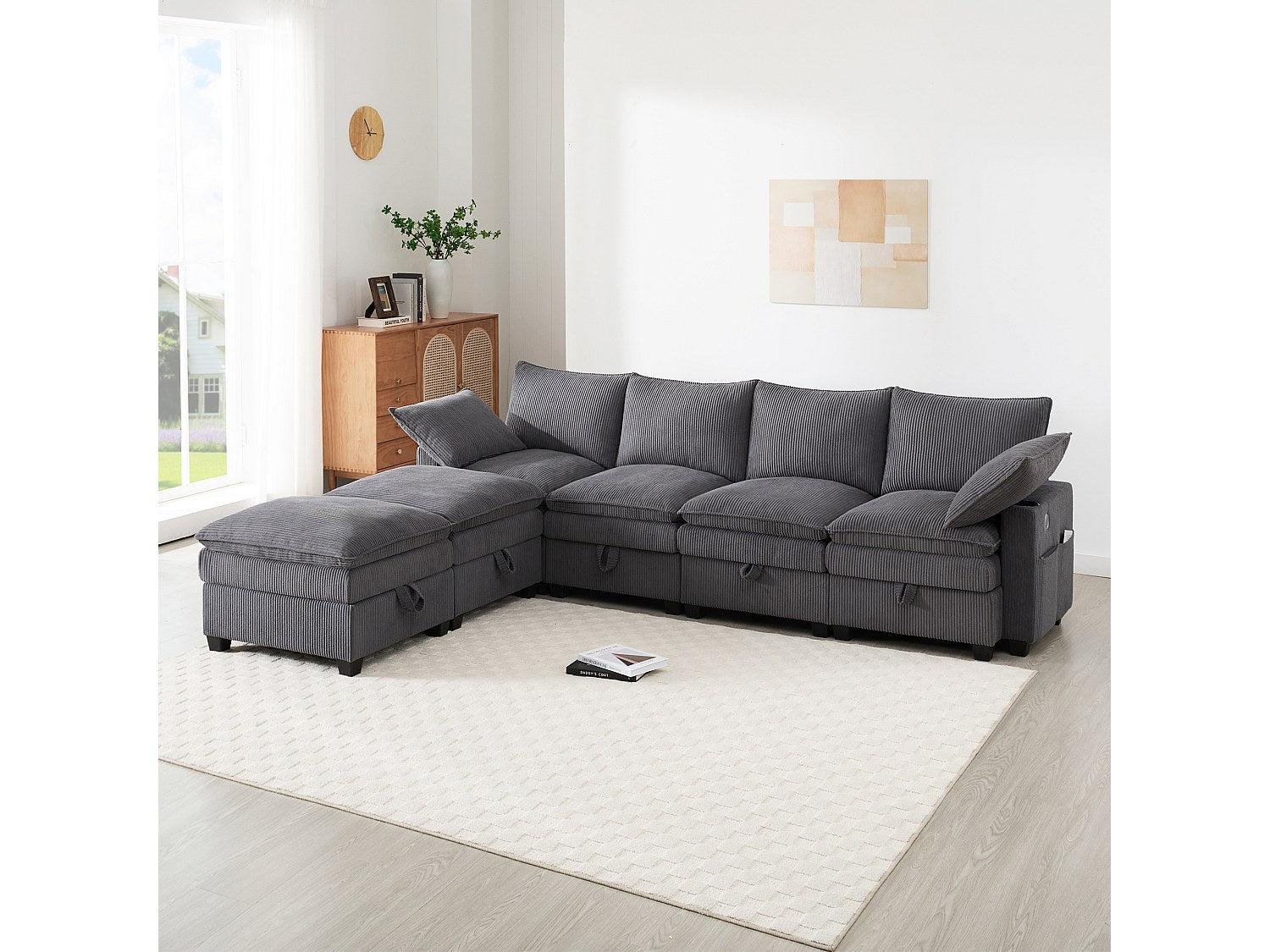 Canapé modulable 6 places gris velours