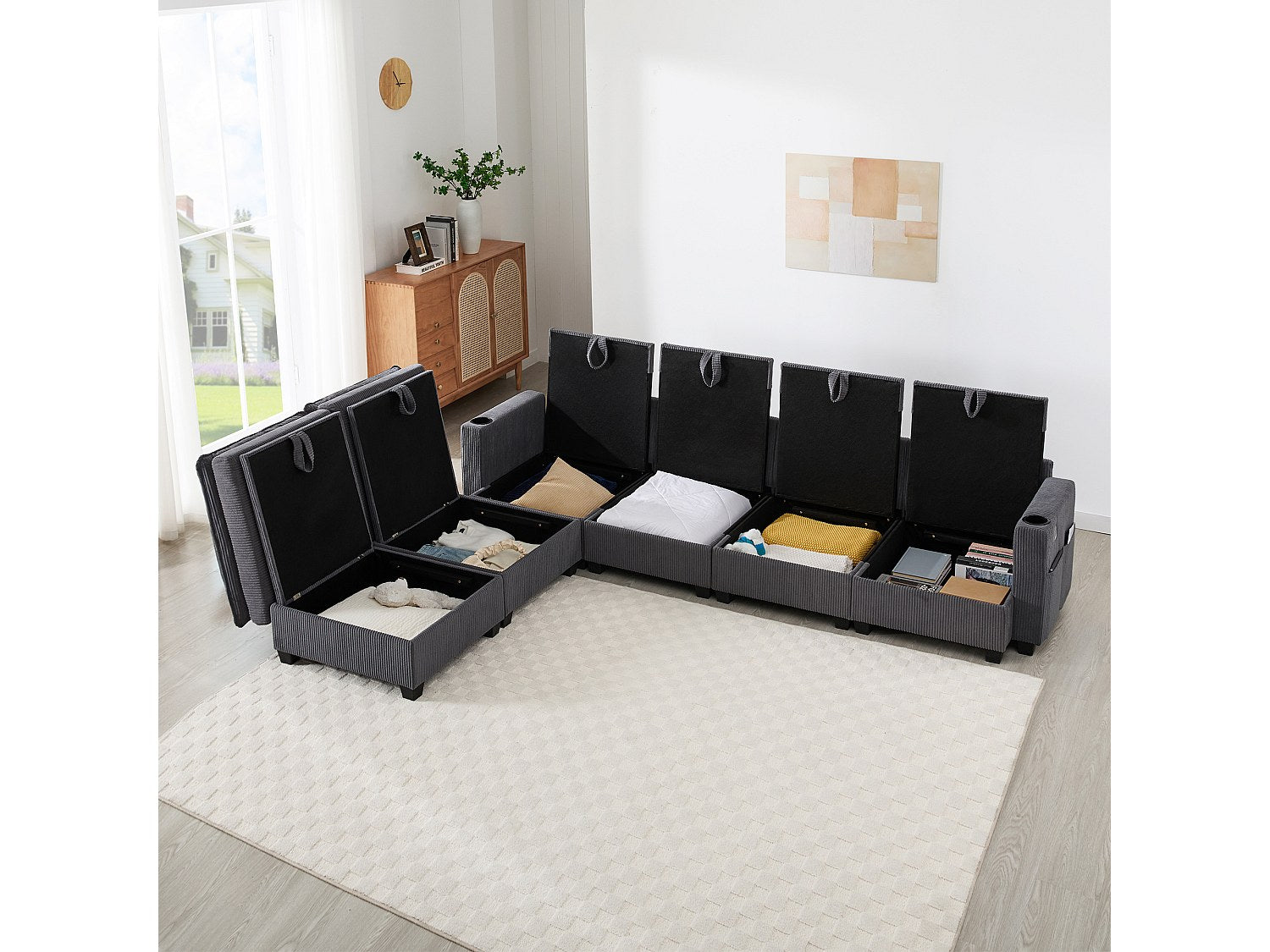Canapé modulable 6 places gris velours