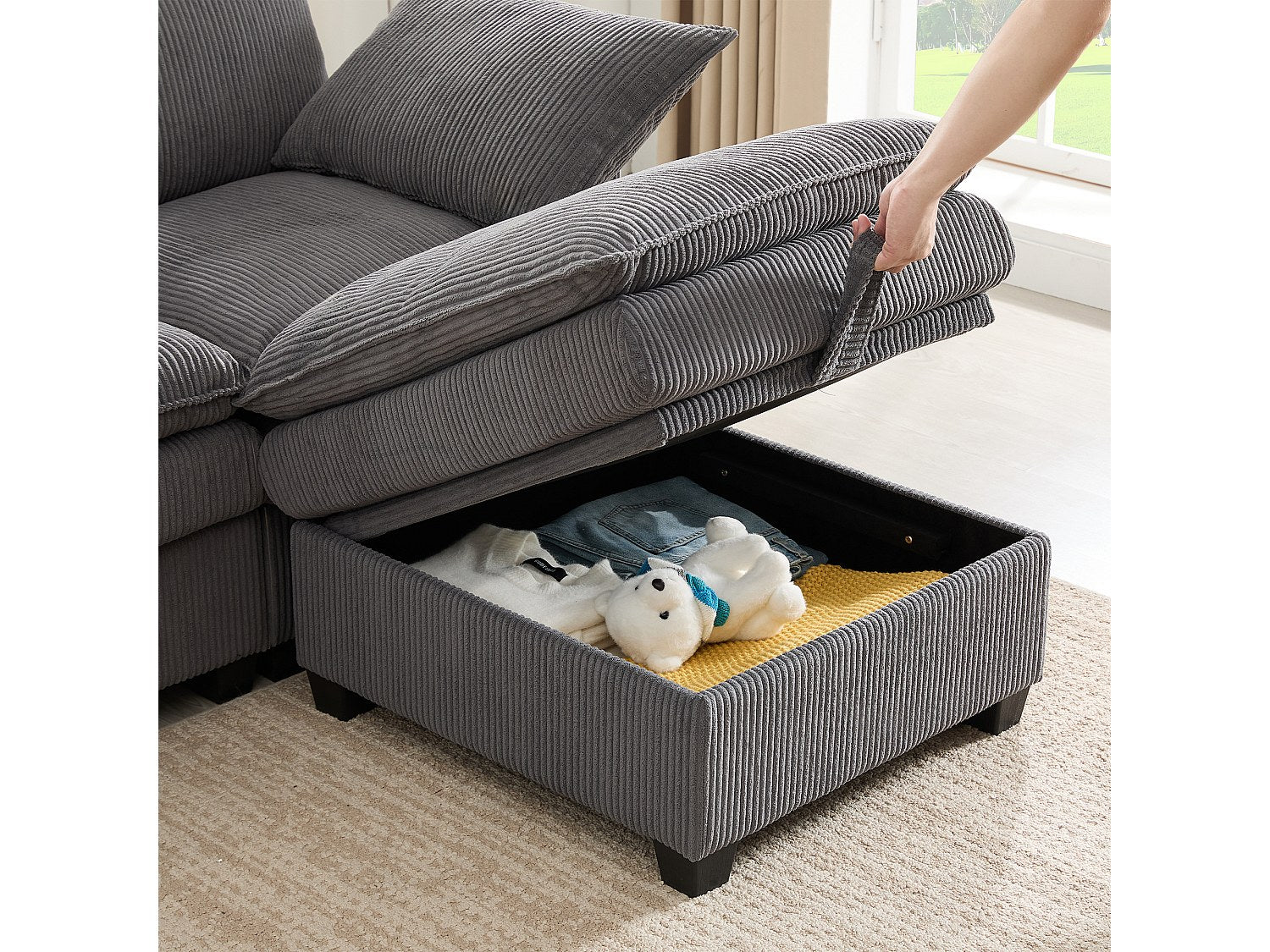 Canapé modulable 6 places gris velours