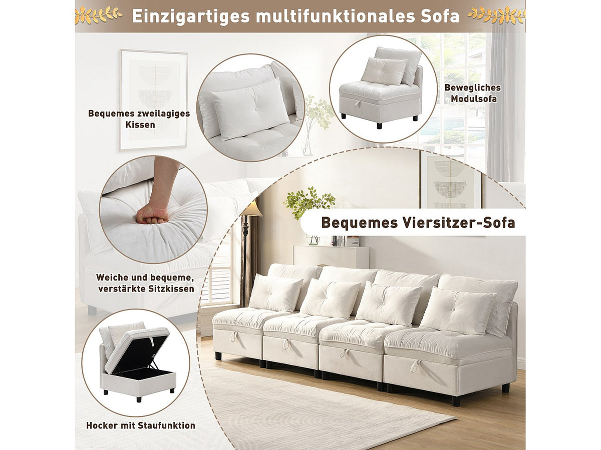 Canapé modulable 4 places beige