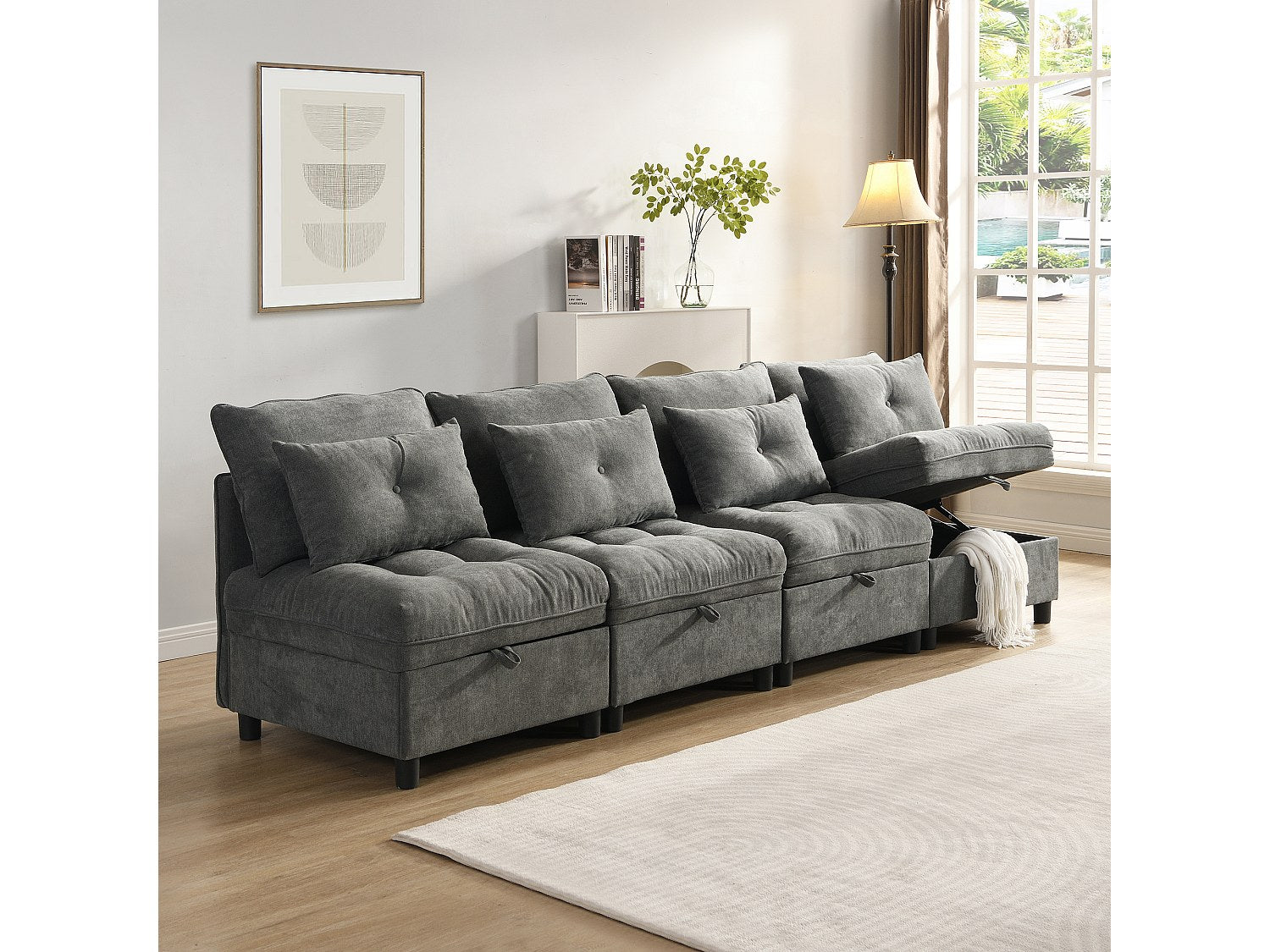 Canapé modulable 4 places gris