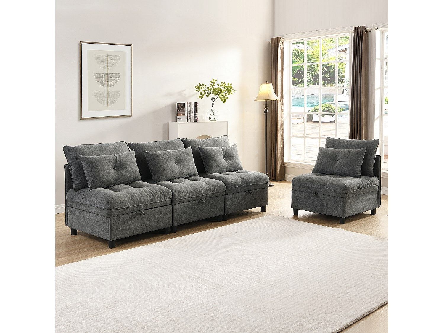 Canapé modulable 4 places gris