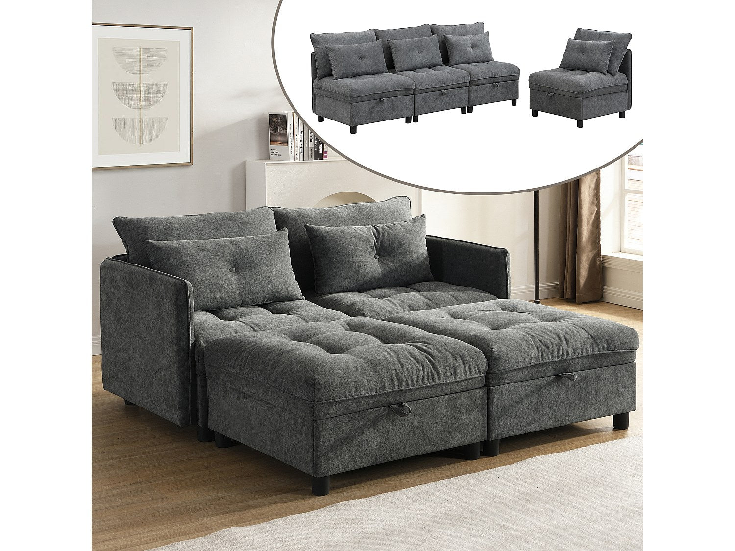 Canapé modulable 4 places gris
