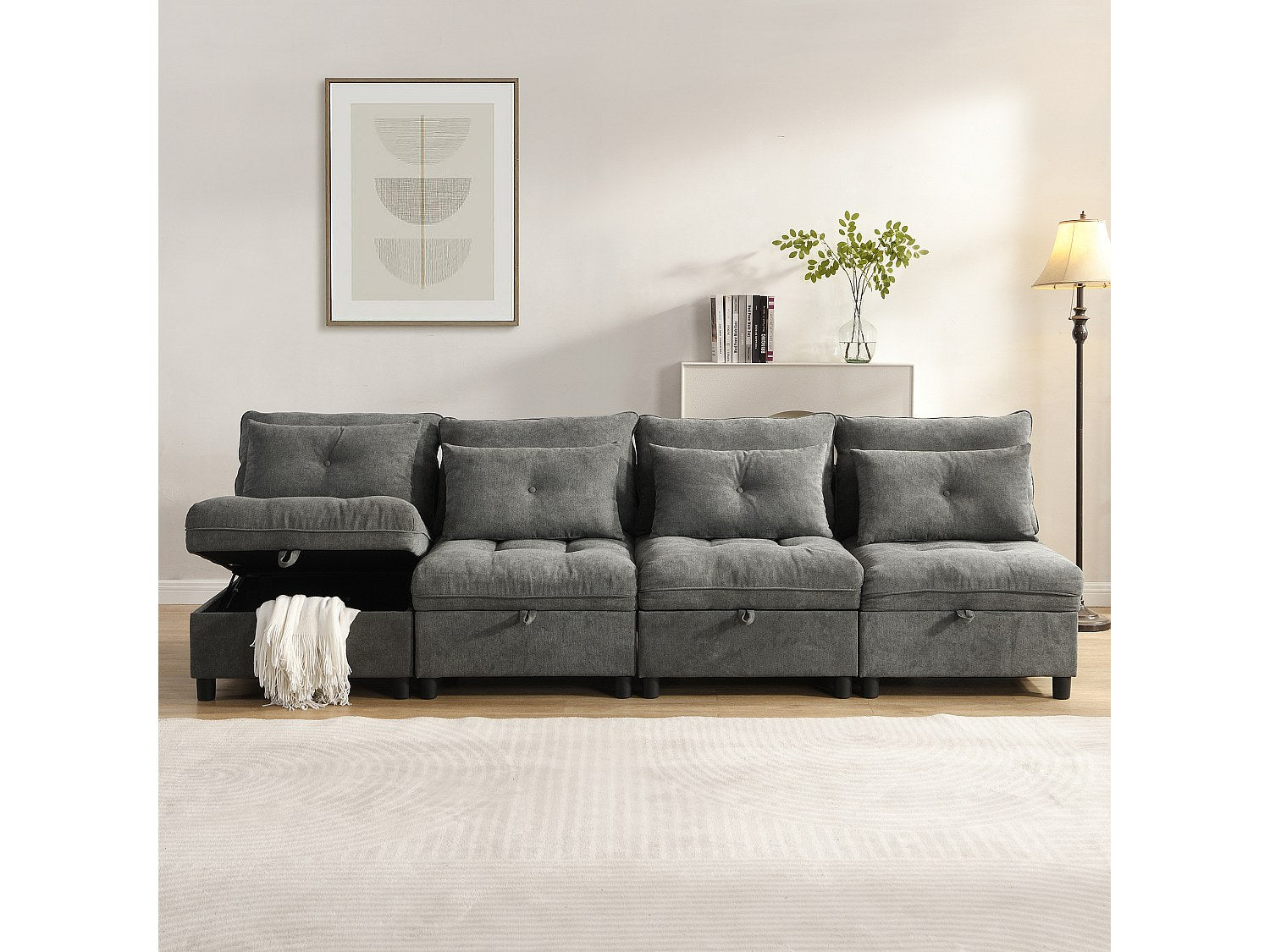Canapé modulable 4 places gris