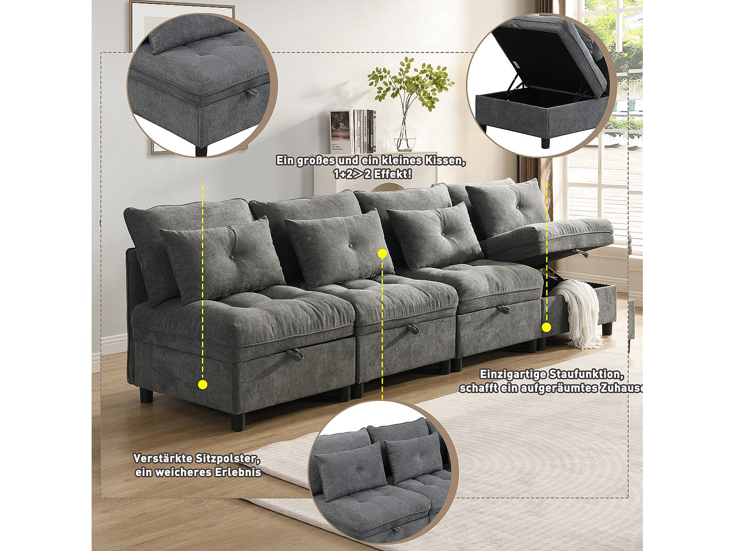 Canapé modulable 4 places gris