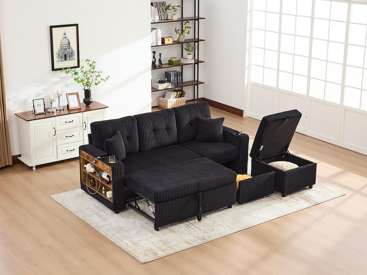 Angle pour canapé modulable convertible 3 places noir tissu - Allurex
