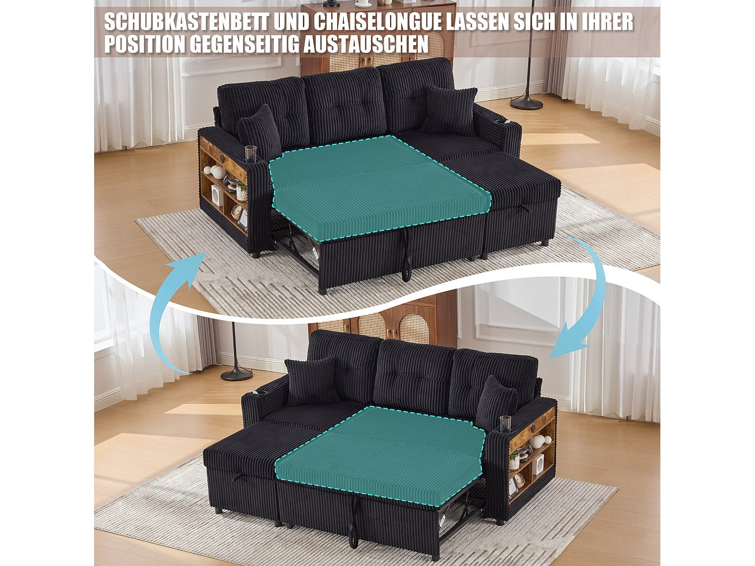 Angle pour canapé modulable convertible 3 places noir tissu - Allurex