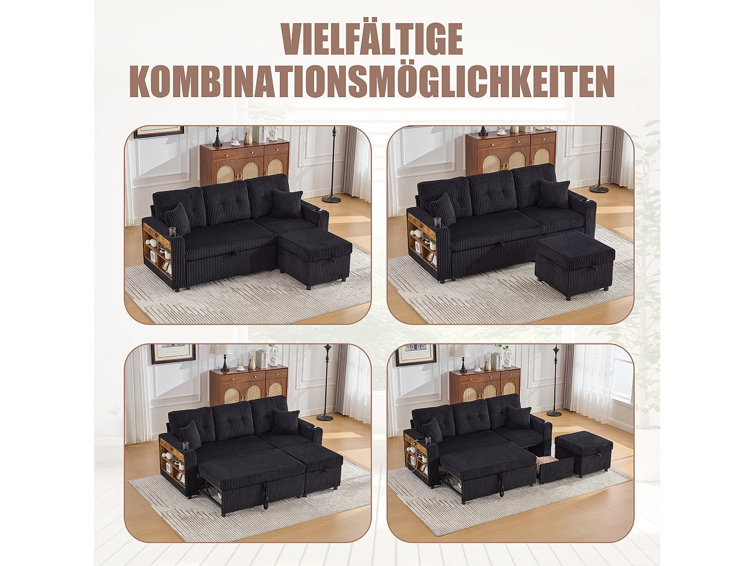 Angle pour canapé modulable convertible 3 places noir tissu - Allurex