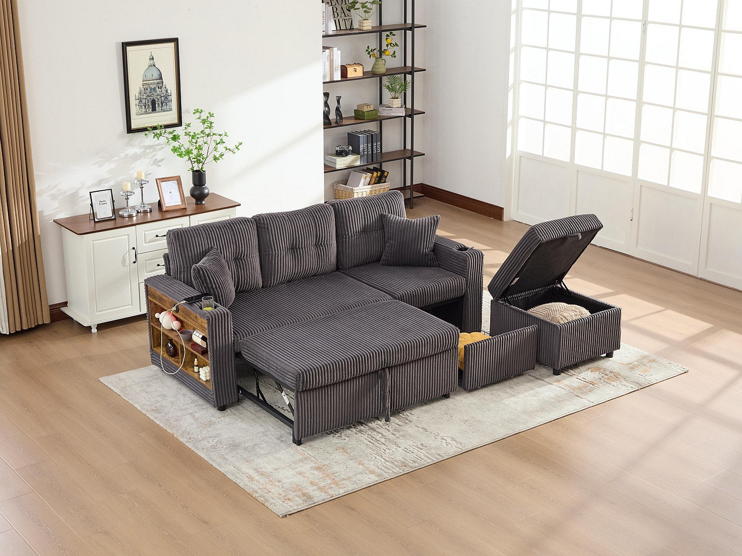Angle pour canapé modulable convertible 3 places gris velours - Allurex