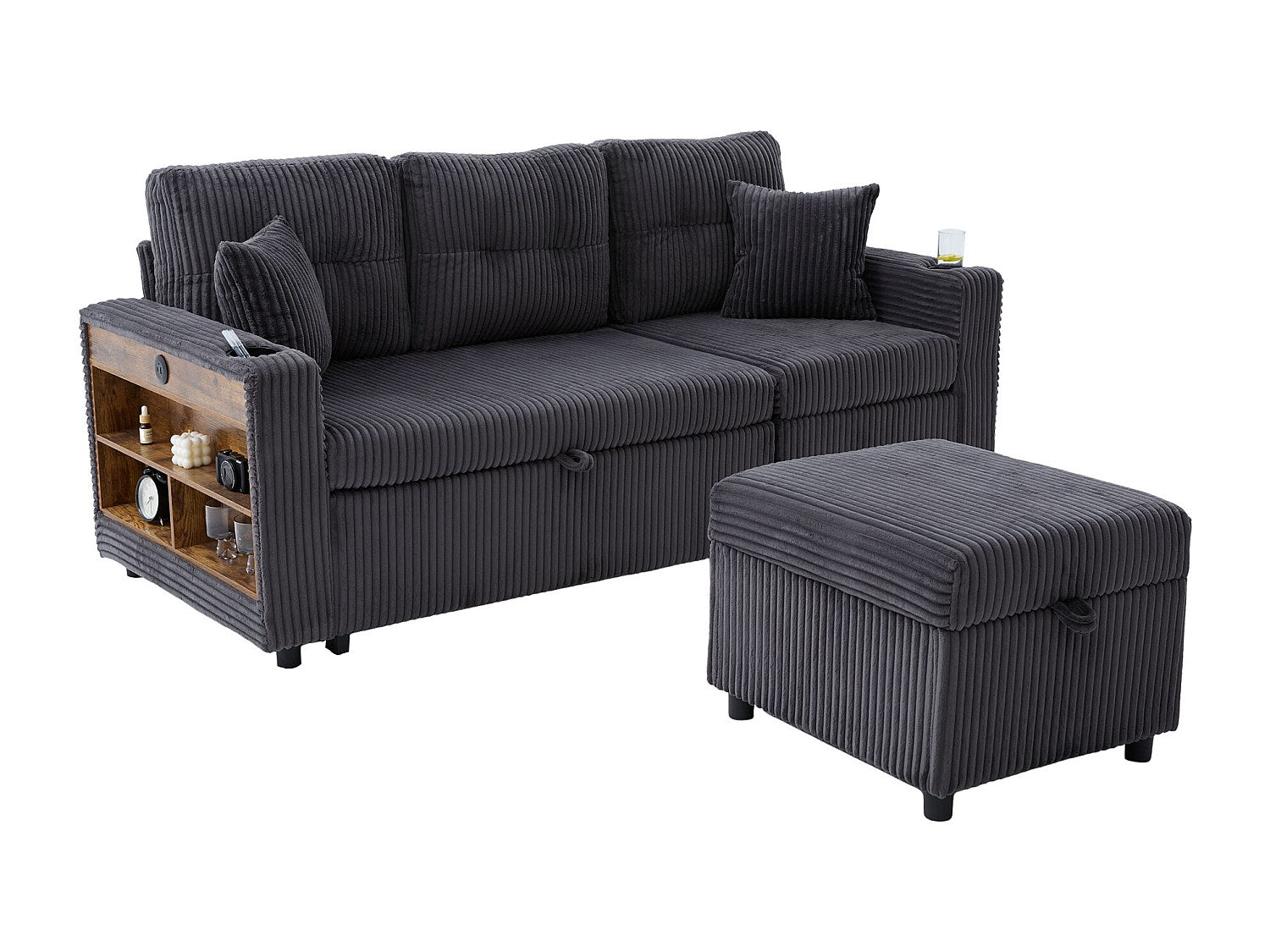 Angle pour canapé modulable convertible 3 places gris velours - Allurex