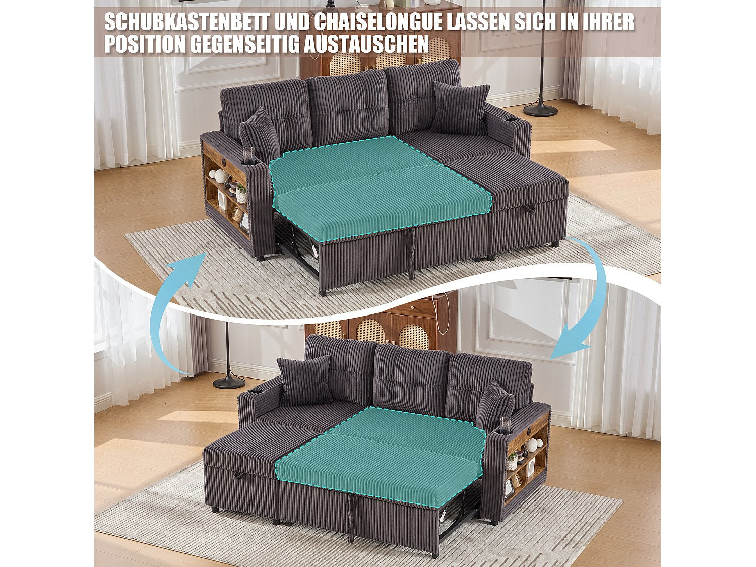 Angle pour canapé modulable convertible 3 places gris velours - Allurex