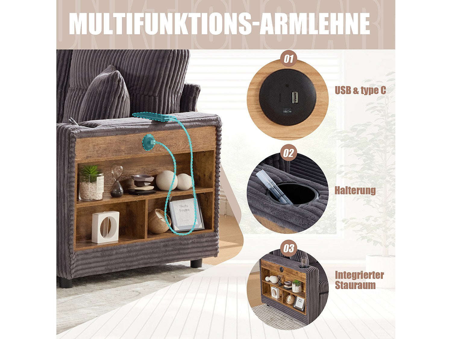 Angle pour canapé modulable convertible 3 places gris velours - Allurex