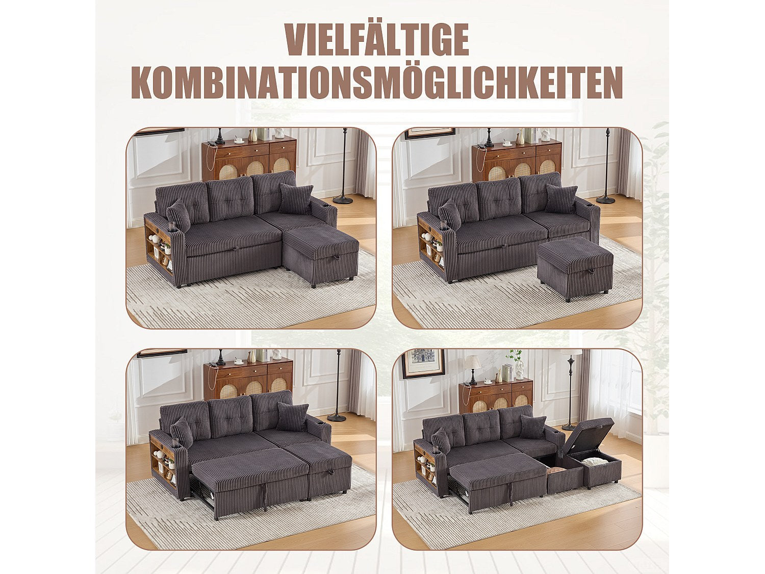 Angle pour canapé modulable convertible 3 places gris velours - Allurex
