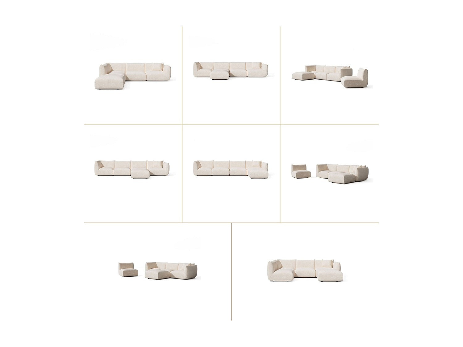 Canapé modulable 7 places beige velours