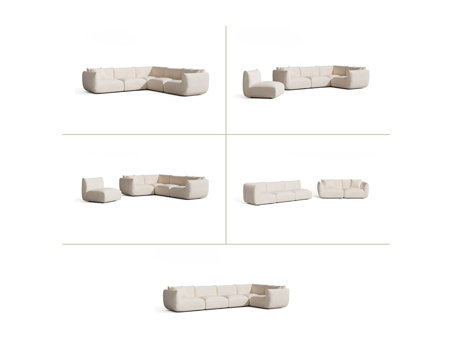 Canapé modulable panoramique 8 places beige velours