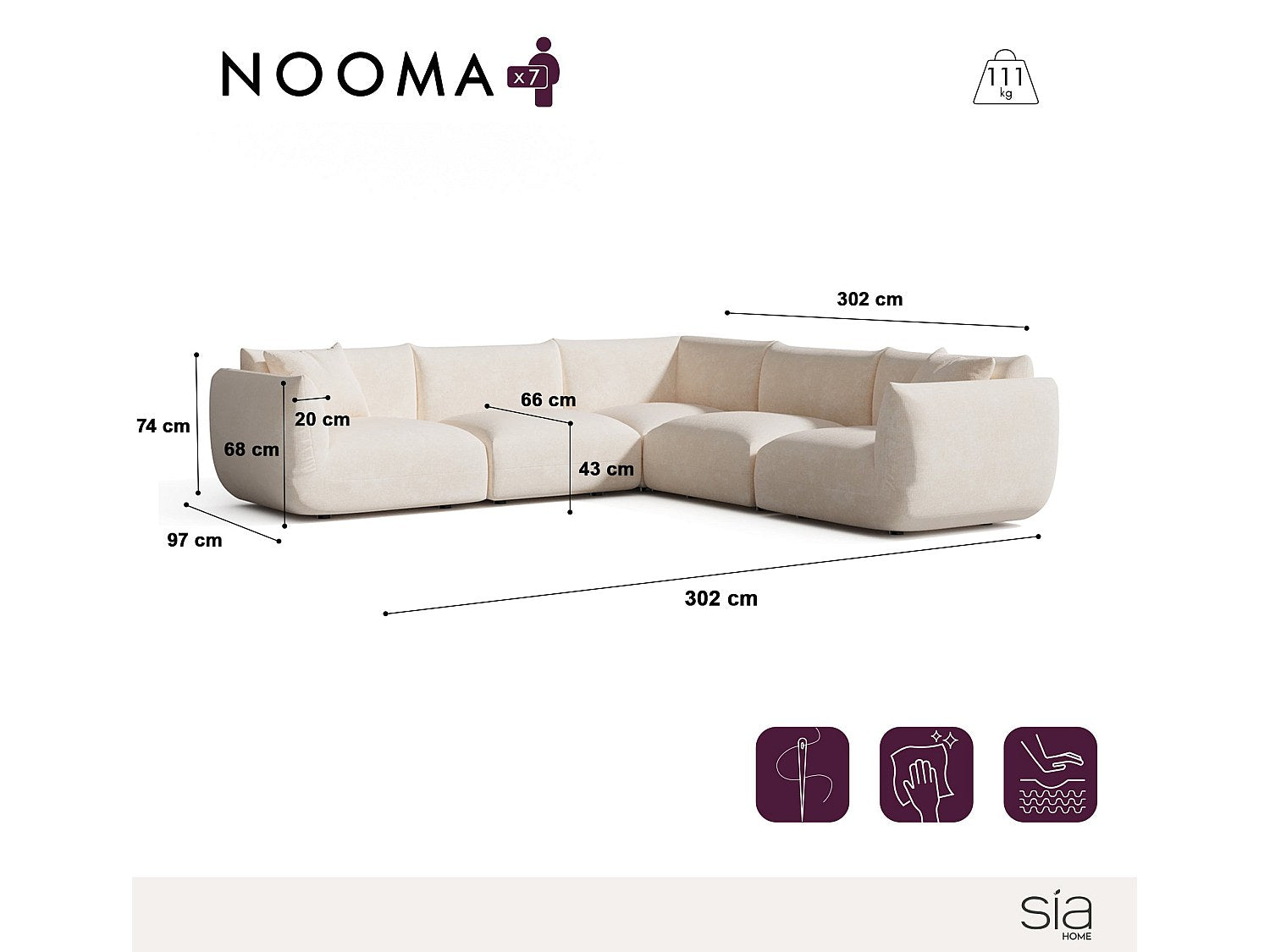 Canapé modulable panoramique 8 places beige velours