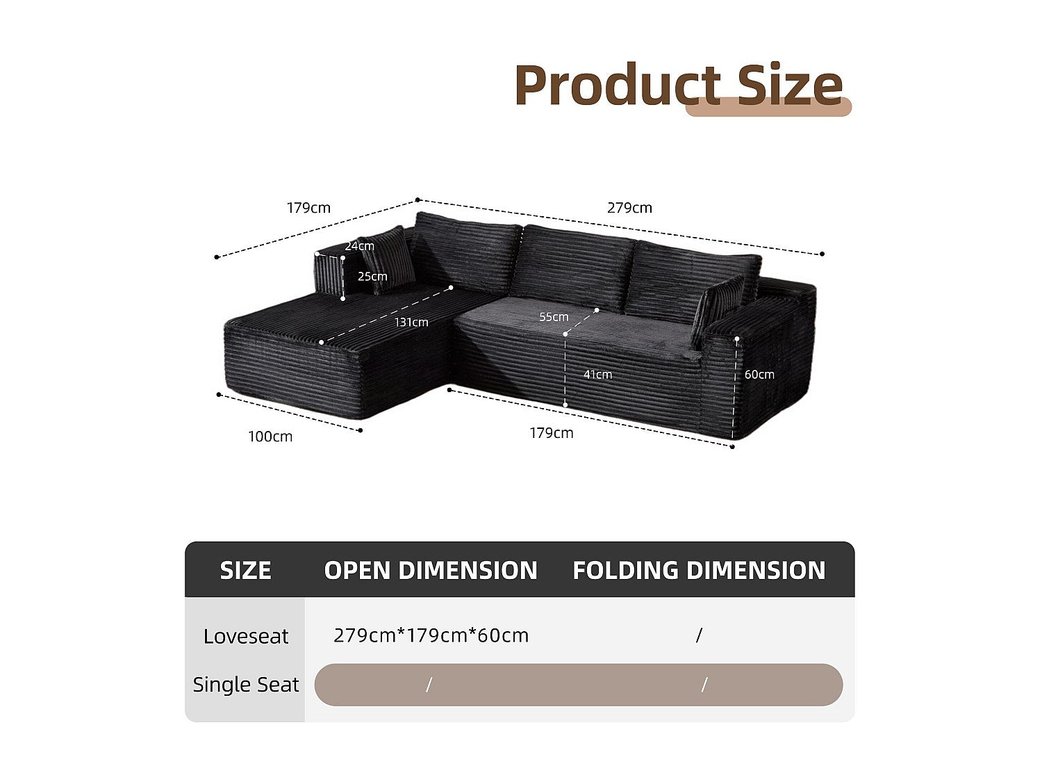 Canapé modulable noir tissu