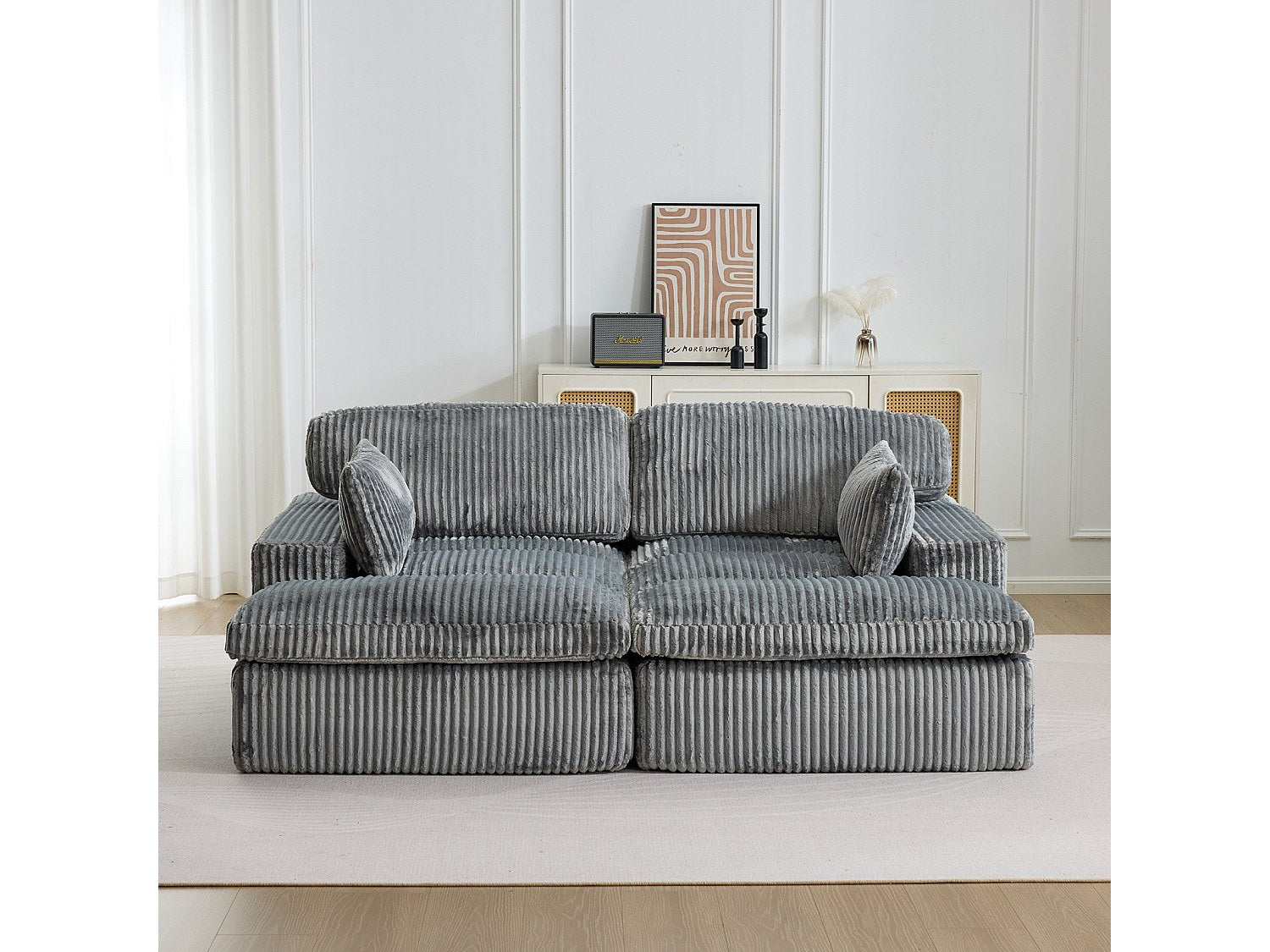 Canapé modulable convertible gris tissu