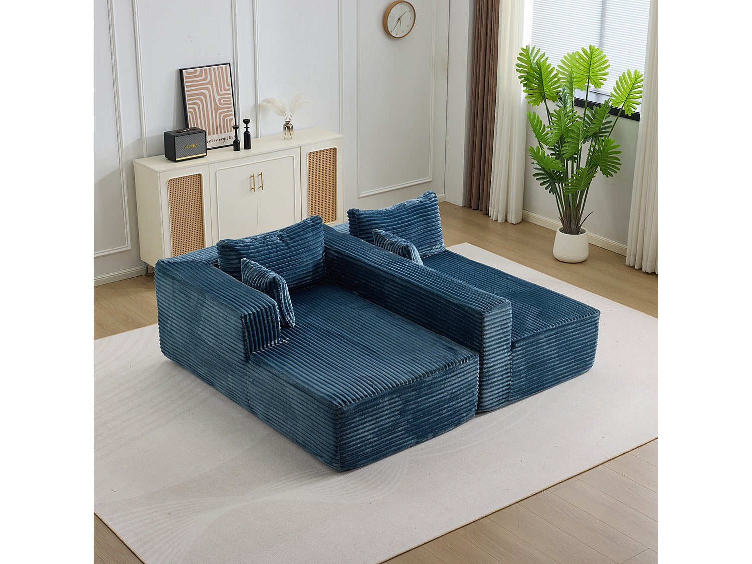 Canapé modulable bleu tissu