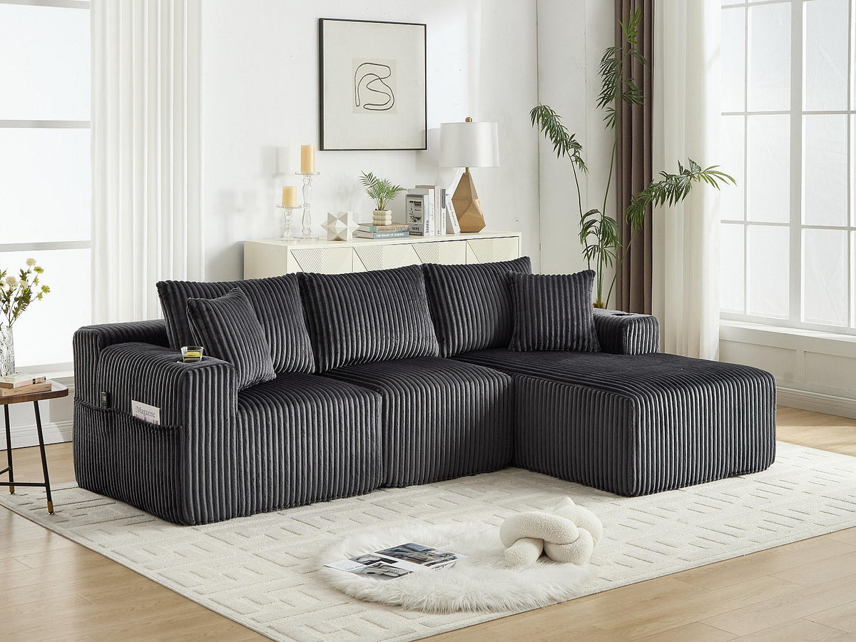 Canapé modulable convertible 3 places gris tissu