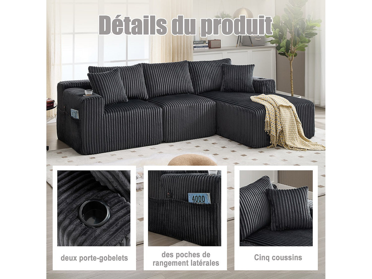 Canapé modulable convertible 3 places gris tissu
