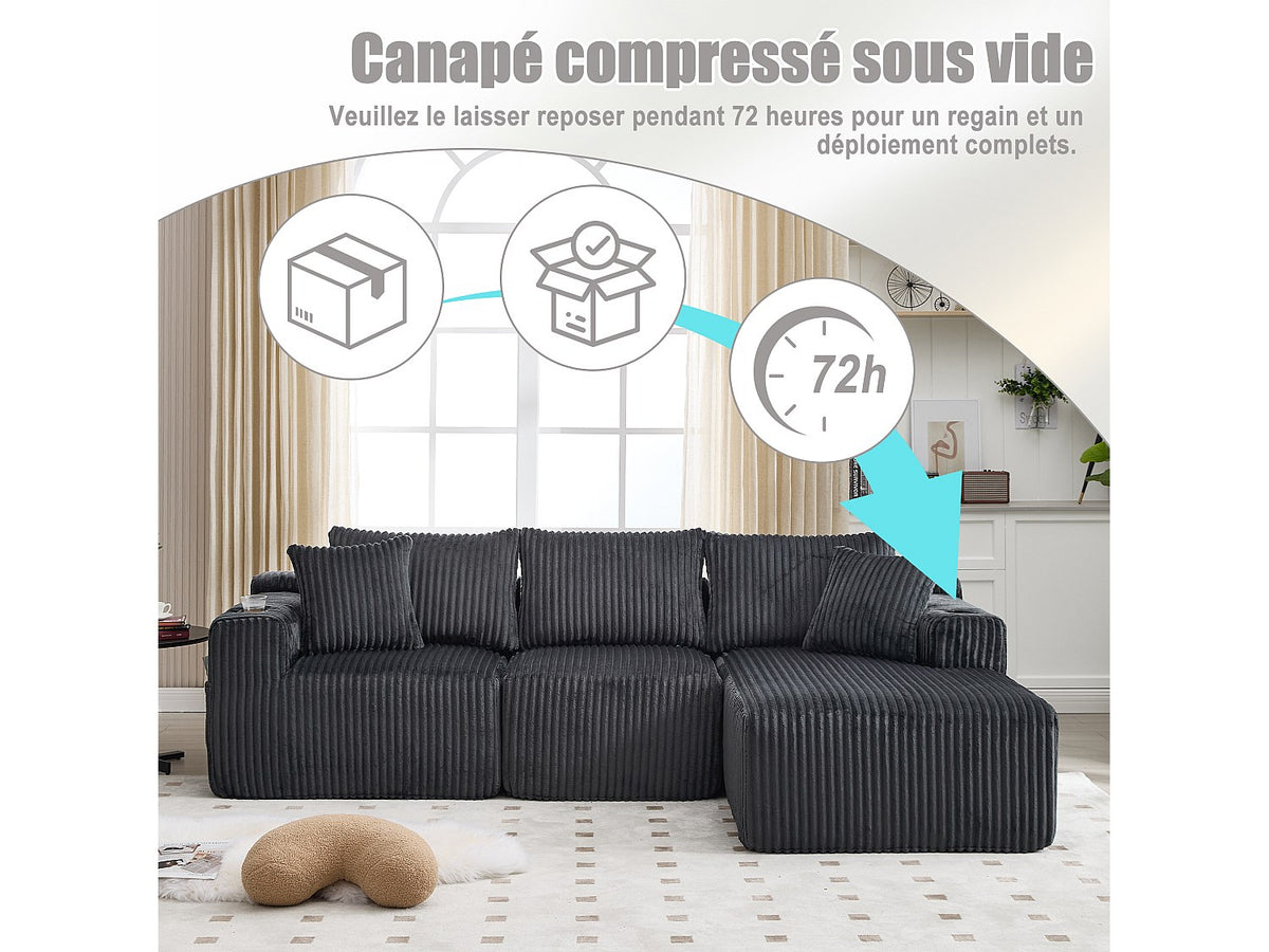 Canapé modulable convertible 3 places gris tissu