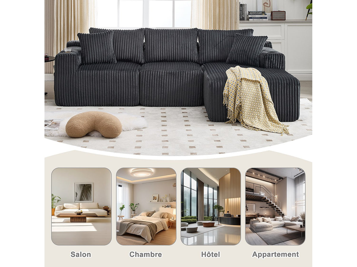 Canapé modulable convertible 3 places gris tissu