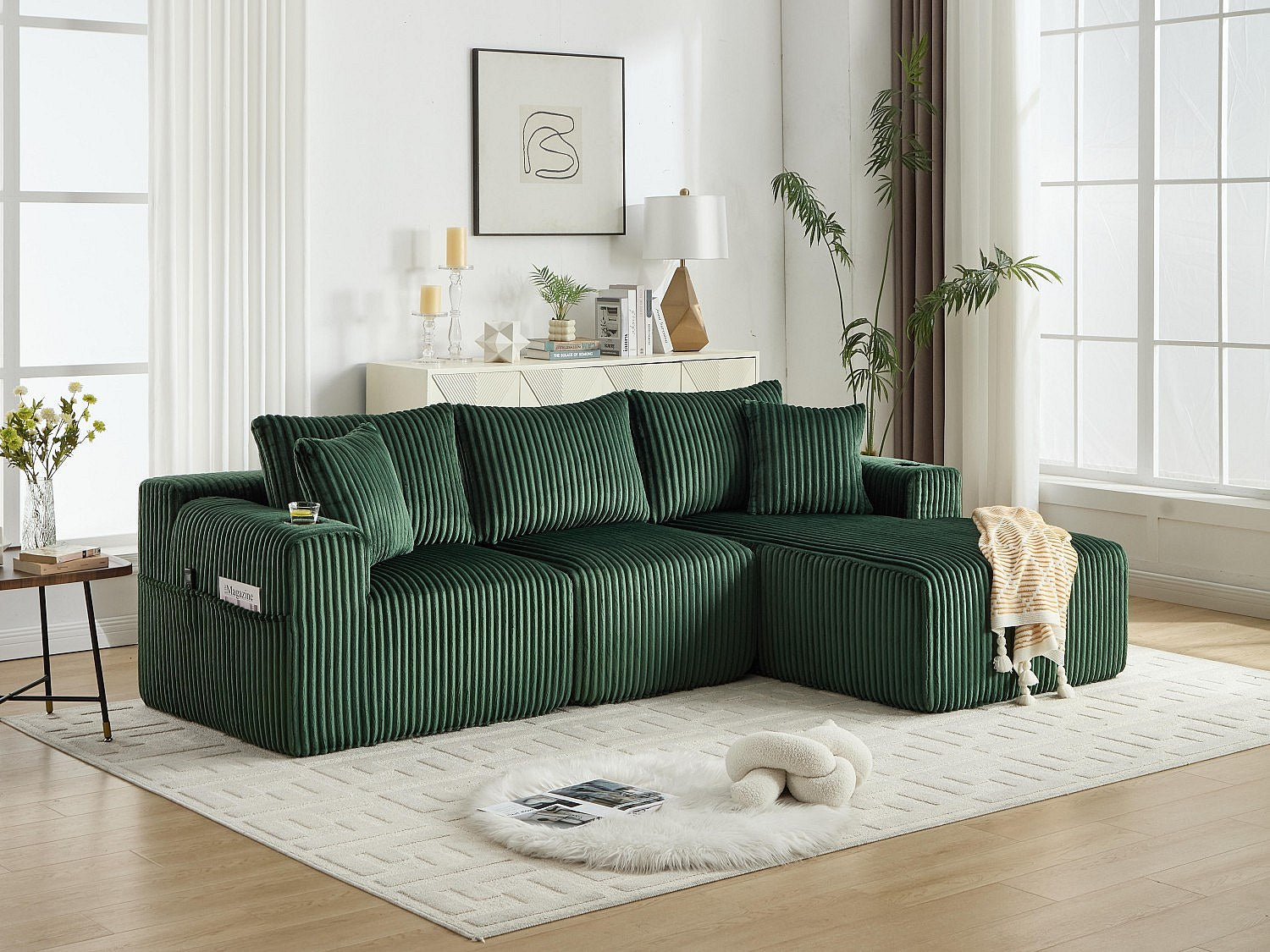 Canapé modulable convertible 3 places vert tissu