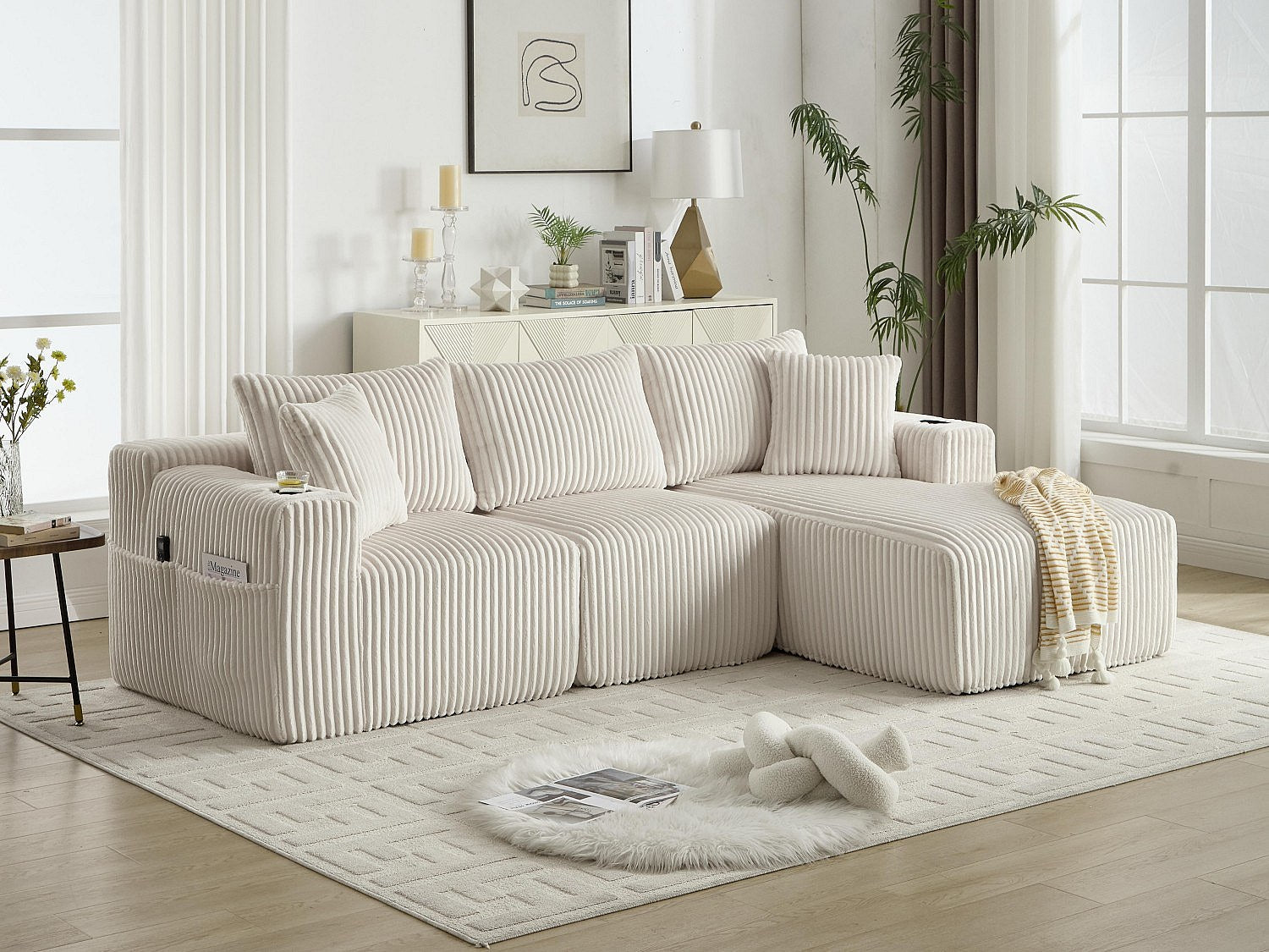 Canapé modulable convertible 3 places beige tissu