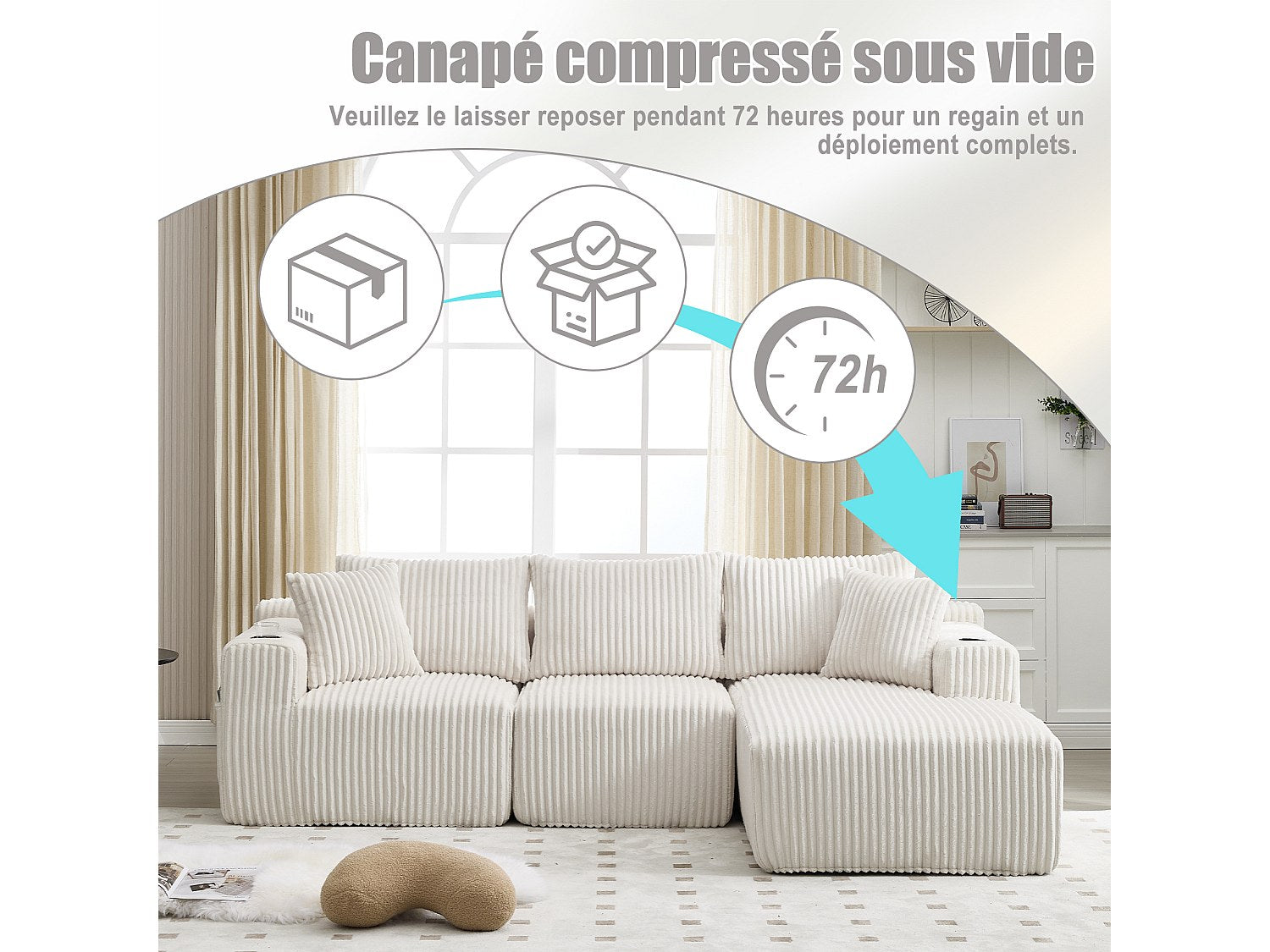 Canapé modulable convertible 3 places beige tissu