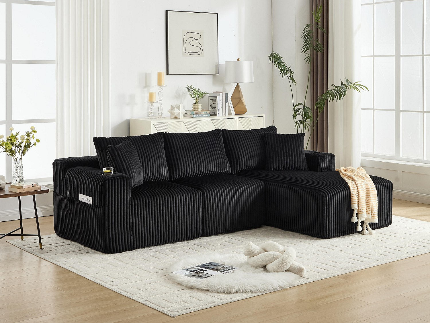 Canapé modulable convertible 3 places noir tissu