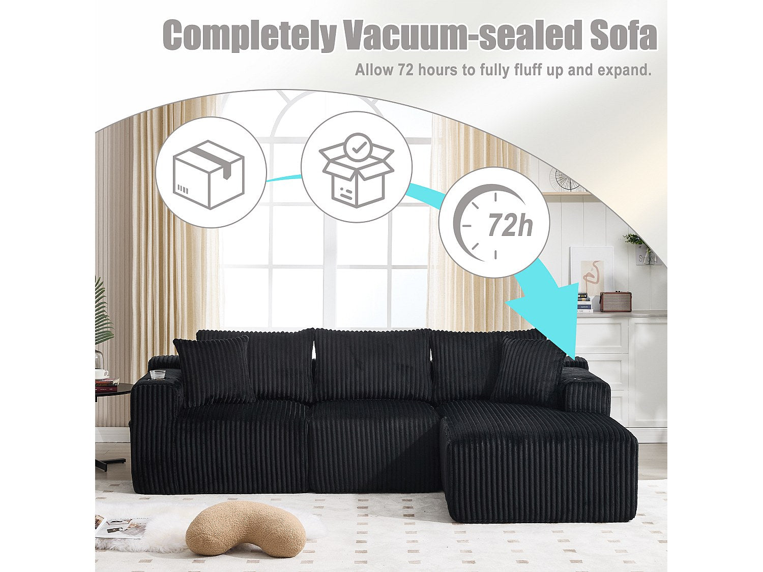Canapé modulable convertible 3 places noir tissu