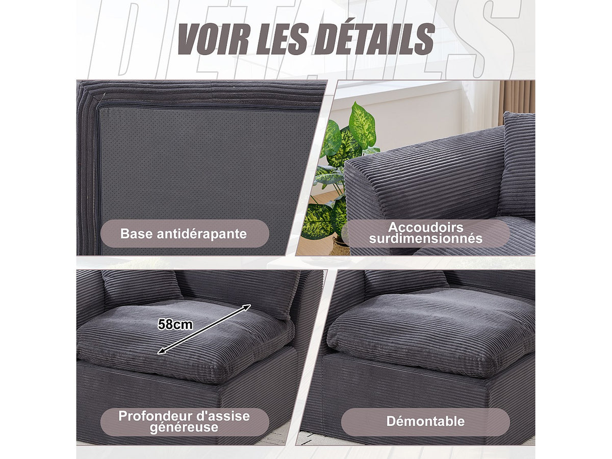 Canapé modulable gris tissu