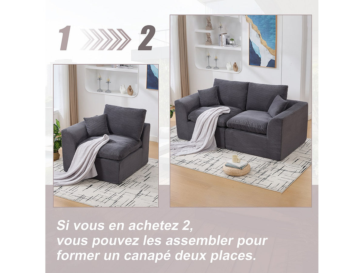 Canapé modulable gris tissu