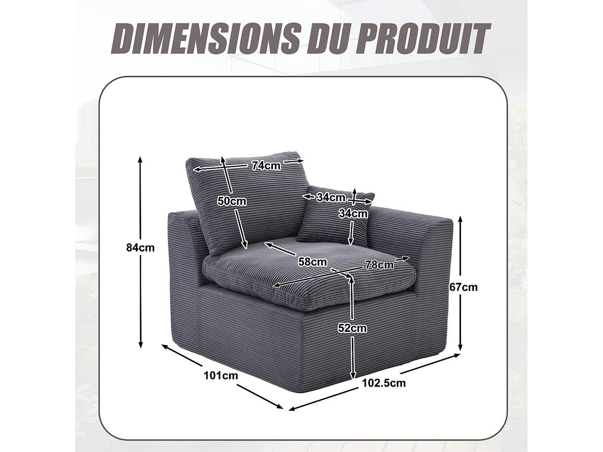 Canapé modulable gris tissu
