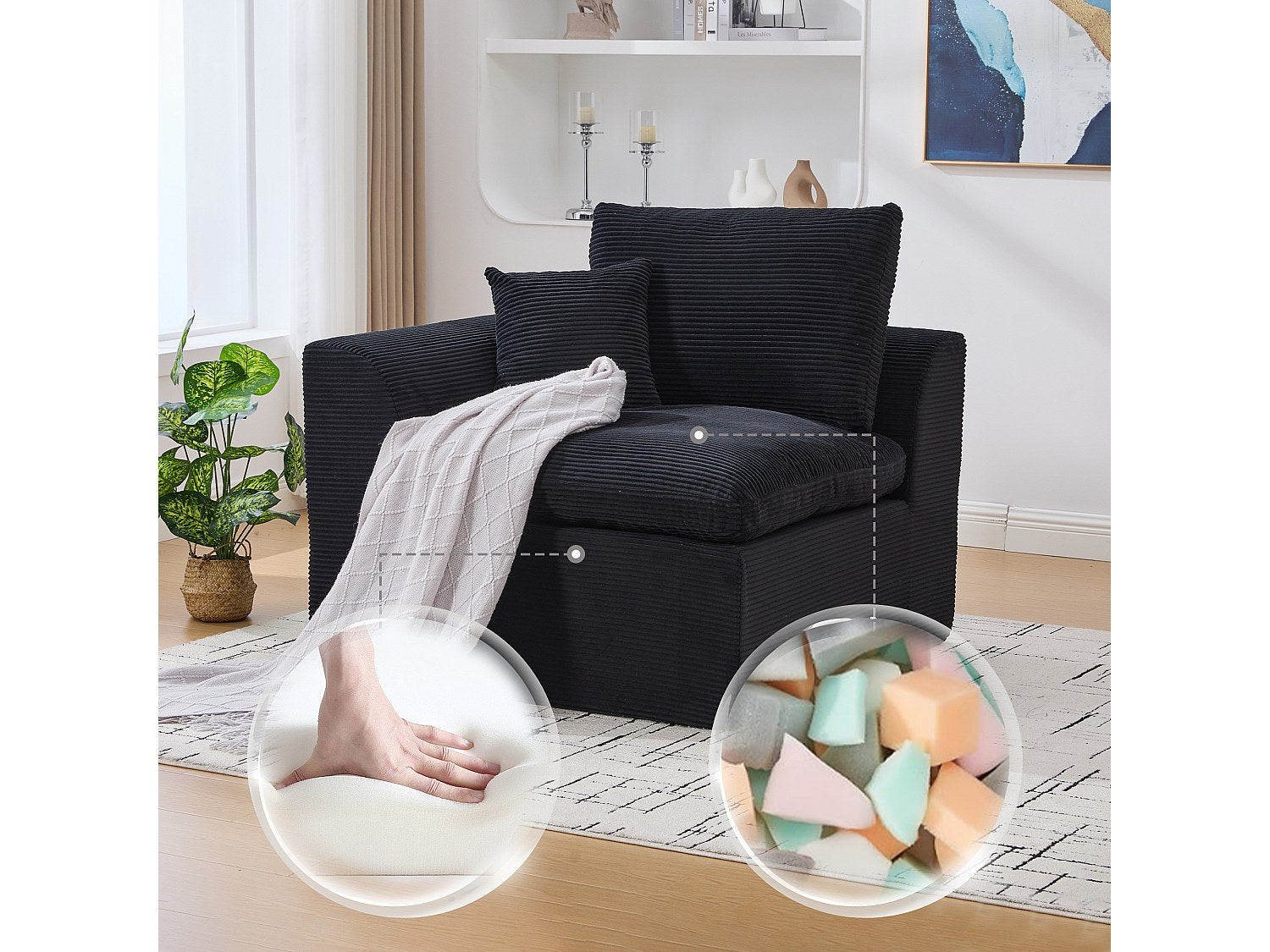 Canapé modulable noir tissu
