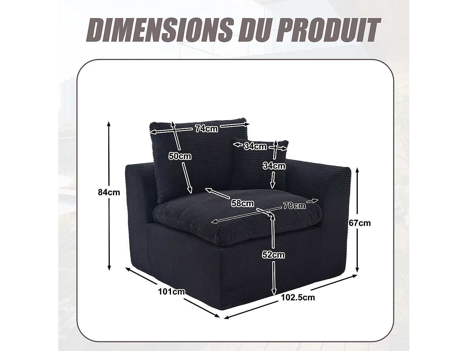 Canapé modulable noir tissu